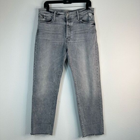 Mother The Scrapper Cuff Ankle Fray Jeans in Shadows In The Grass Gray Womens 31 - Picture 1 of 14